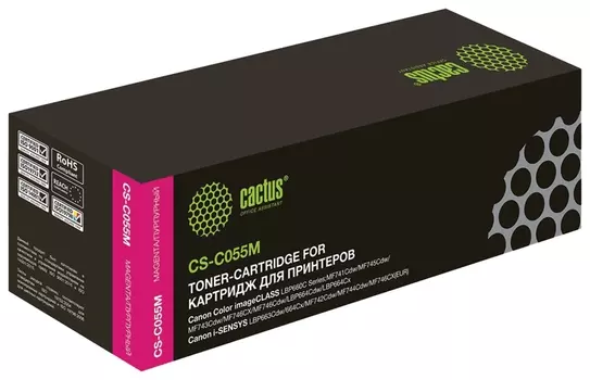 Картридж лазерный Cactus (Cs-c055m) для Canon Lbp663cdw/664cx/mf746cx/742, пурпурный, ресурс 2100 страниц