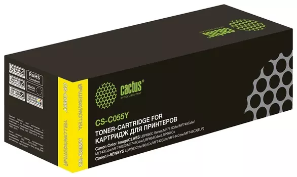 Картридж лазерный Cactus (Cs-c055y) для Canon Lbp663cdw/664cx/mf746cx/742cdw, желтый, ресурс 2100 страниц