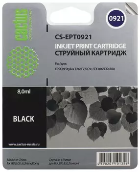 Картридж струйный Cactus (Cs-ept0921) для Epson Stylus C91/cx4300/t26/t27/tx106, черный