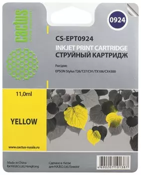 Картридж струйный CACTUS (CS-EPT0924) для EPSON Stylus C91/CX4300/T26/T27/TX106, желтый