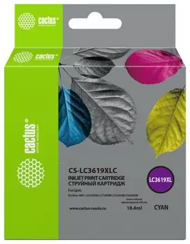 Картридж струйный Cactus (Cs-lc3619xlc) для Brother Mfc-j2330dw/j3530dw/j3930, голубой, ресурс 1500 стр.