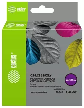 Картридж струйный Cactus (Cs-lc3619xly) для Brother Mfc-j2330dw/j3530dw/j3930d, желтый, ресурс 1500 страниц