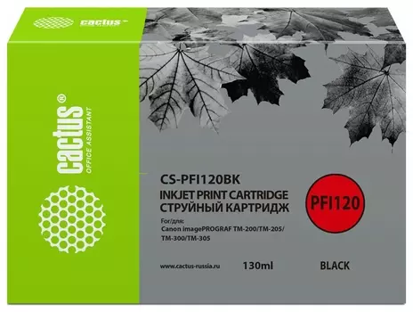 Картридж струйный Cactus (Cs-pfi120bk) для Canon Imageprograf Tm-200/tm-205/tm-300, черный, 130 мл