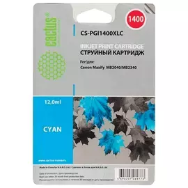 Картридж струйный CACTUS (CS-PGI1400XLC) для CANON МВ2040/МВ2340, голубой, ресурс 900 стр.