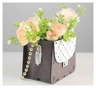 Кашпо деревянное 15,5х10х12 см "Сумочка", эбеновое дерево-белый