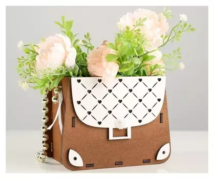 Кашпо деревянное 15,5х10х12 см "Сумочка", мокко-белый