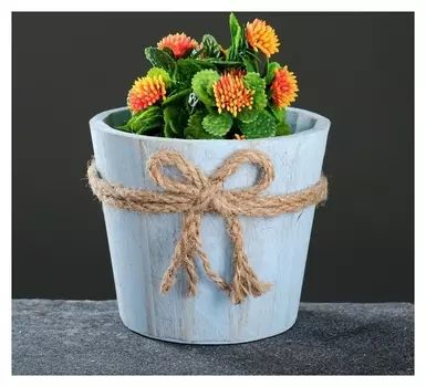 Кашпо деревянное круглое с бантиком 13*11см