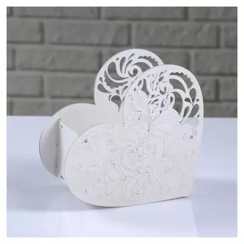 Кашпо деревянное "Сердце ажурное" белый