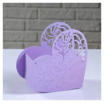 Кашпо деревянное "Сердце ажурное" сиреневый