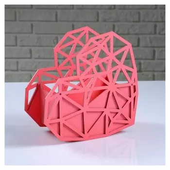 Кашпо деревянное "Сердце хайтек" коралловый