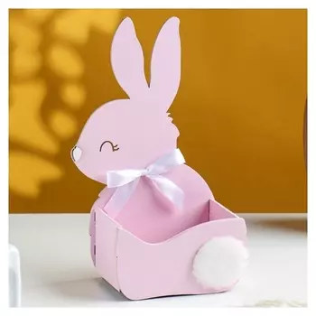 Кашпо деревянное "Зайка" 13х7,5х22 см розовый