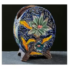 Кашпо фигурное "Цветы", синее, на ножках 11,5*7*15,5см