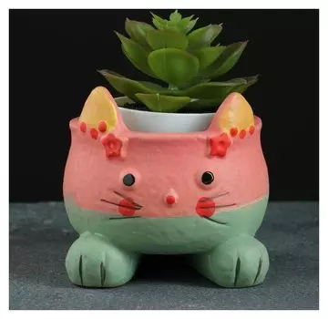 Кашпо фигурное "Котенок", розовое 9*9*9см