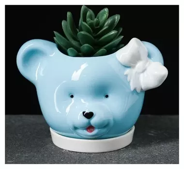 Кашпо фигурное "Медвежонок" 13*9*10см голубое