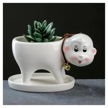 Кашпо фигурное "Обезьянка" белое 15,5*7,5*10см