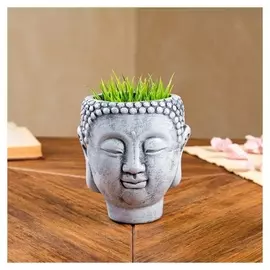 Кашпо "Голова будды", серое, 0.4 л, 14х12х12.5 см