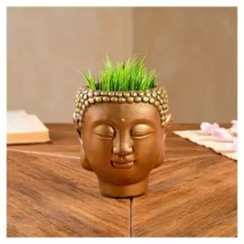 Кашпо "Голова будды", золотое, 0.4 л, 13.5х11х12 см