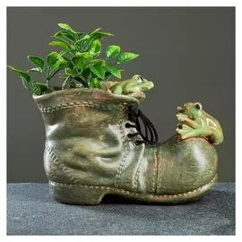 Кашпо керамическое "Ботинок с жабами" 19*13см