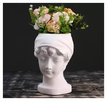 Кашпо керамическое "Голова девушки", белое 21*18см