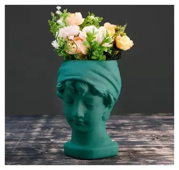 Кашпо керамическое "Голова девушки", бирюзовое 21*18см