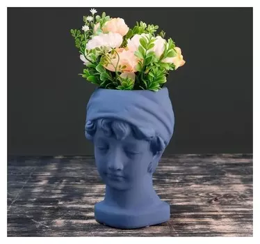 Кашпо керамическое "Голова девушки", голубое 21*18см
