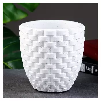 Кашпо керамическое плетеное 14*14*13см, белое