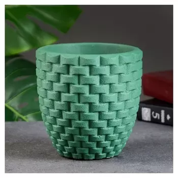Кашпо керамическое плетеное 14*14*13см, зеленое
