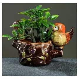 Кашпо керамическое "Совята на ветке" 15*12см