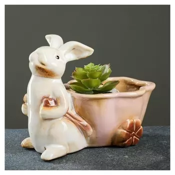 Кашпо керамическое "Заяц с тележкой" 21*14см