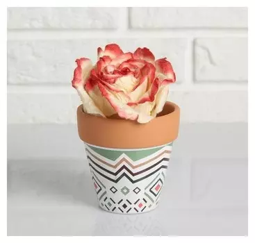 Кашпо керамиеское терракот с узором цветным 9*9см рисунок