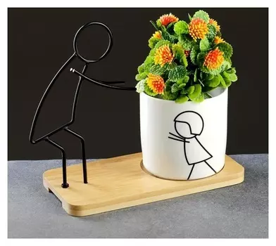 Кашпо "Семья" на деревянной подставке, 18*20*10см