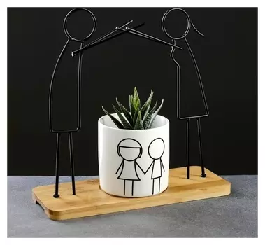 Кашпо "Семья" на деревянной подставке, 25*25*10см