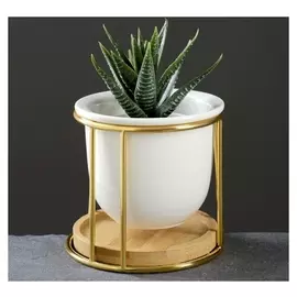 Кашпо "Сосуд" белое на подставке, 11*10см