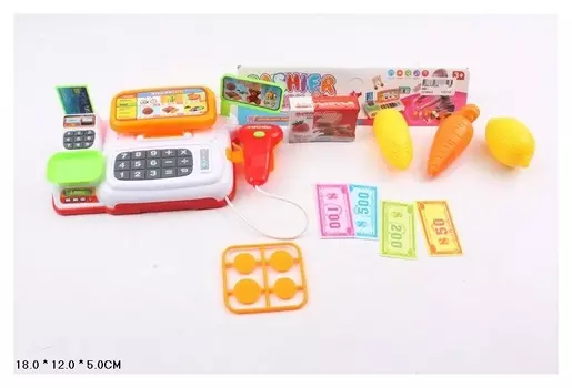 Кассовый аппарат с продуктами и деньгами