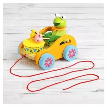 Каталка «Животные с барабанами» на верёвке