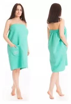 Килт(Юбка) жен. вафельный однотон, вышивка, арт:кв-4в бирюза. 80х150, Хл, 215 г/м