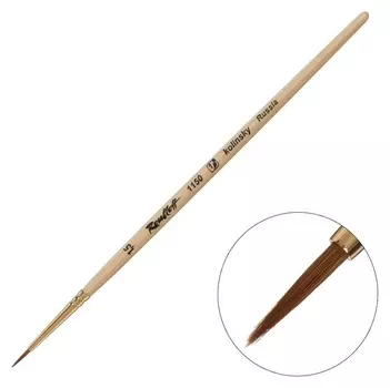 Кисть колонок круглая укороченная Roubloff, с наполненной вершинкой, серия 1150 №1.5, ручка короткая, пропитана лаком, жёлтая обойма