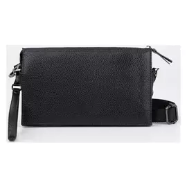 Клатч, 3 отдела на молнии, с ручкой, длинная стропа, цвет чёрный