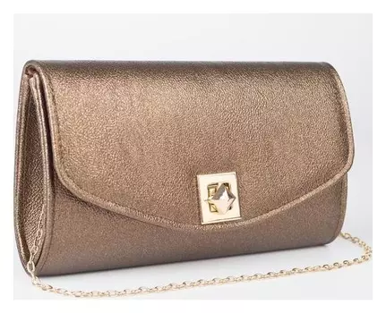 Клатч женский, отдел на клапане, длинная цепь, цвет бронзовый