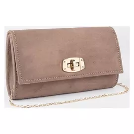 Клатч женский, отдел на клапане, длинная цепь, цвет коричневый