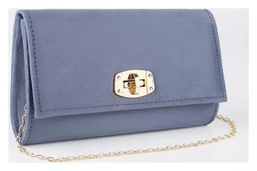 Клатч женский, отдел на клапане, длинная цепь, цвет синий
