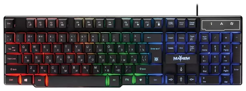 Клавиатура проводная игровая Defender Mayhem Gk-360dl, Usb, 104 клавиши, с подсветкой, черная, 45360