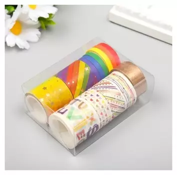 Клейкая лента бумага "Радуга" набор 13 шт ширина 0,5;1,5;3 см длина 3 метра 9,5х7х3,5 см