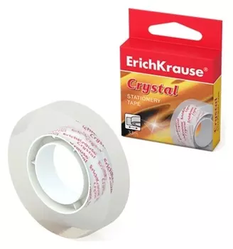 Клейкая лента канцелярская 12 мм х 33 метра Erich Krause Crystal, 1 штука в коробке, с европодвесом
