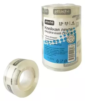 Клейкая лента канцелярская Attache Selection 19х33 кристальная 4 шт./уп.