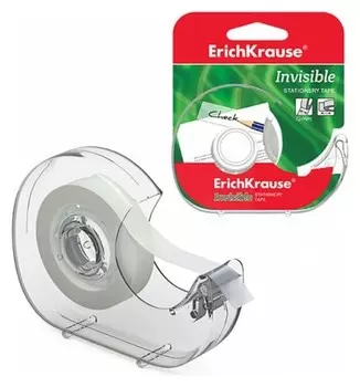 Клейкая лента канцелярская в диспенсере Erichkrause Invisible, 12 мм х 20 метров, прозрачная с матовой поверхностью, незаметна, блистер