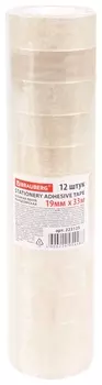 Клейкие ленты 19 мм х 33 м канцелярские Brauberg, комплект 12 шт., прозрачные, 223125