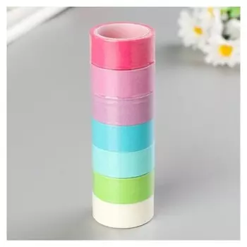 Клейкие Washi-ленты для декора "Пастель" 7 хол цветов, 15 мм х 3 м (Набор 7шт) рисовая бумага