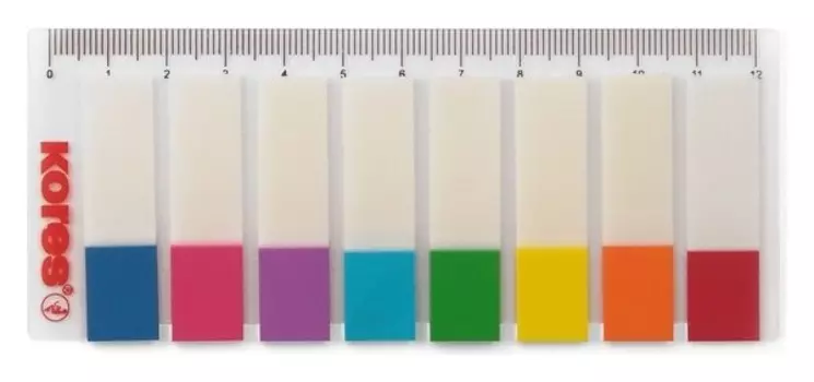 Клейкие закладки пласт. 8цв.по 15л.12х45мм двухцв.на линейке Kores 45121