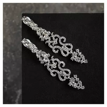 Клипсы "Ажур" завитки, цвет белый в серебре